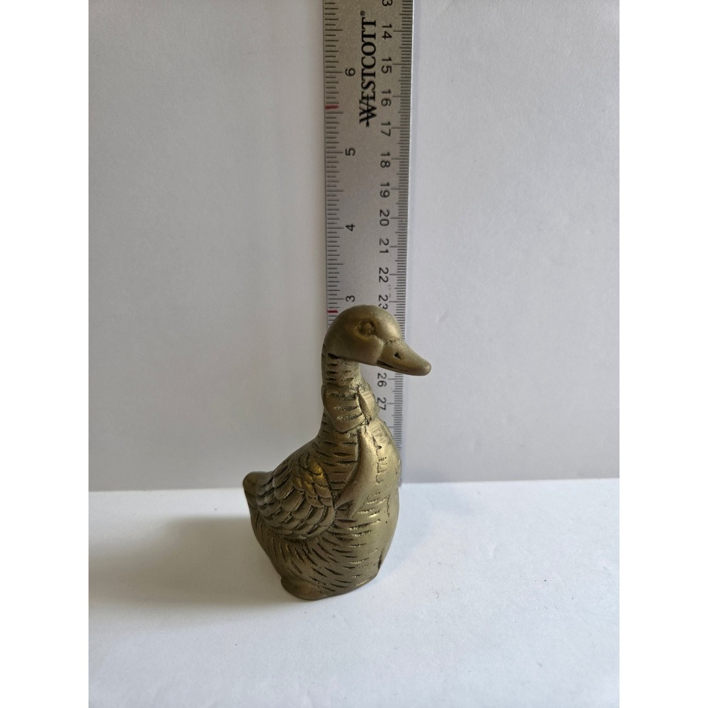 Vintage Brass Duck Figurine Miniature Bird Statue Paperweight Decor 3 inch